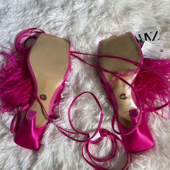 Zara Pink Feather Heels - Picture 7 of 13